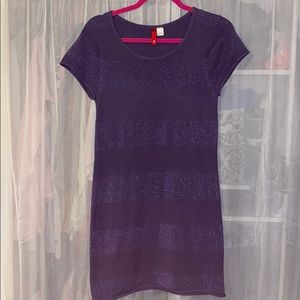 Purple Striped Sparkle Short Sleeve Sweater Dress